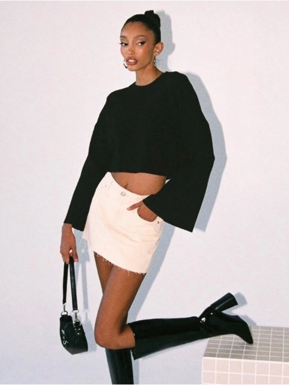 Princess Polly Black Cropped Knit Sweater